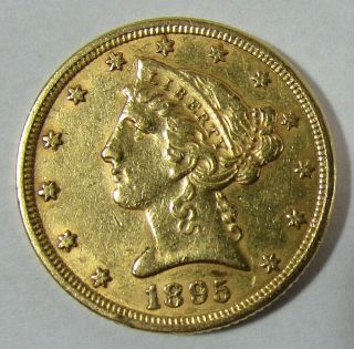 1895 P S $5.  00 Gold Coin Quarter Eagle Liberty Head