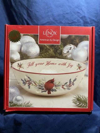 Lenox Holiday Winter Greetings Large Serving Bowl Cardinals Holly 9 1/4 "