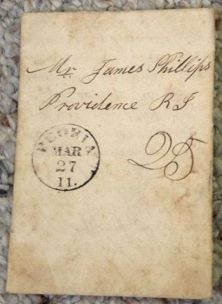 1838 Stampless Letter Peoria Illinois To Providence Rhode Island James Phillips