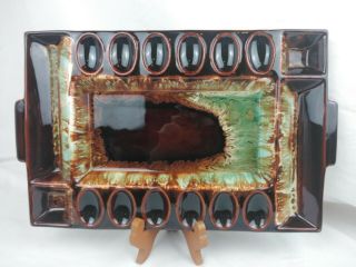 Vtg Mcm Mid Century Usa 8314 Brown Drip Glaze Pottery Egg Serving Divided Tray