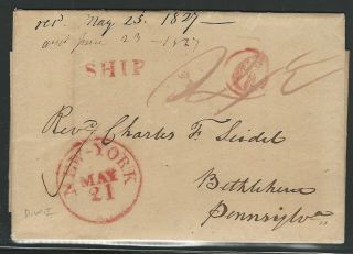 Danish West Indies 1827 Stampless Cover/letter,  Red Ship And " 6 " Postal Markings