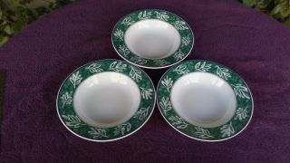 Set Of 3 Mikasa Fashion Plate Leaf Song Soup Bowls Green With White Leaves 9.  5 "