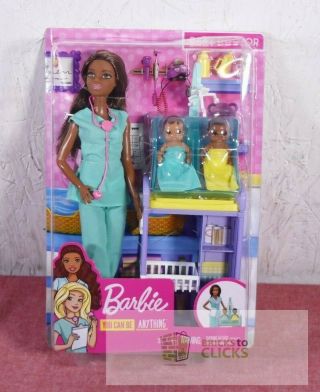 Barbie You Can Be Anything Baby Doctor Brunette Doll And Playset