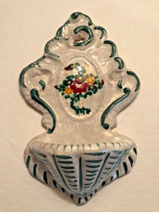Vintage Italian Majolica Hand Painted Pottery Holy Water Font Wall Plaque