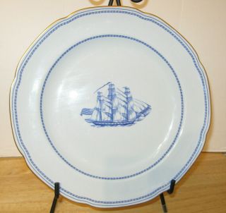 Spode 10 " Dinner Plate Trade Winds Blue Grand Ship Turk W146