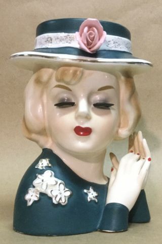 Vintage Glamour Lady Head Vase,  Planter,  Unmarked,  Guc