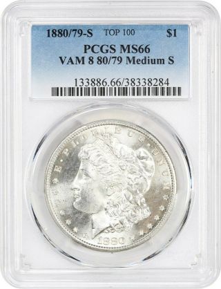 1880/79 - S $1 Pcgs Ms66 (vam - 8,  80/79,  Medium S) - Morgan Silver Dollar