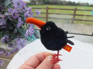 Steiff Hucky Pompom Rook Crow Black Bird Wool Woolie German Toy Miniature Bear
