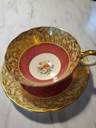 Aynsley Tea Cup And Saucer Red And Gold English Bond China