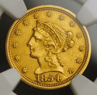 1854,  Usa.  Gold " Classic Head " $2.  5 Dollar (quarter Eagle) Coin.  Ngc Au - 58