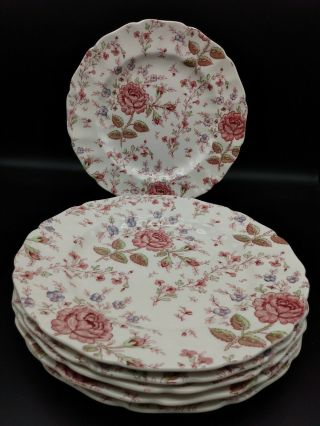Set Of 6 Johnson Brothers England Rose Chintz Dinner Plates 9 3/4” Early 1900 