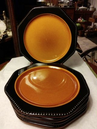 Vintage 6 Dinner Plates Octagon Amber Ironstone 10 1/4 " Sears Usa