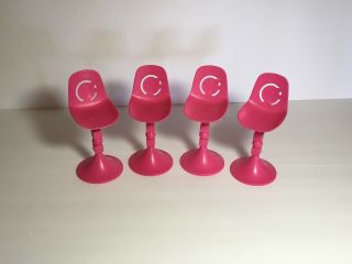 Mattel Barbie Doll Furniture 4 Pink Bar Stools Dining Chairs Dreamhouse