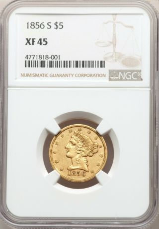 1856 - S $5 NGC XF45 Five Dollar Gold Liberty Half Eagle Low Mintage 105,  100 2