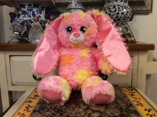 Build A Bear Spring Easter Bunny Rabbit 17” Plush - Pastel Pink Yellow,  Euc