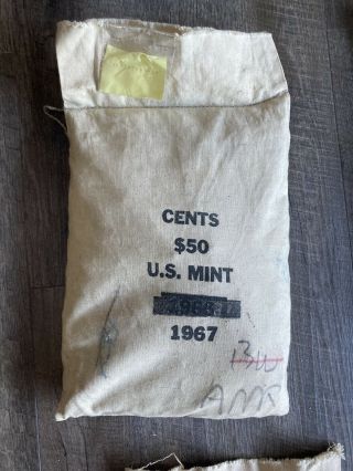 1967 P Uncirculated Penny Cent Canvas Bank Bag 5000 Coins $50 Face Copper
