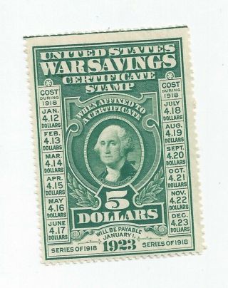 Ws2 1917 $5 War Savings Stamp - Og/nh - - Vf/xf Shiping In The Usa
