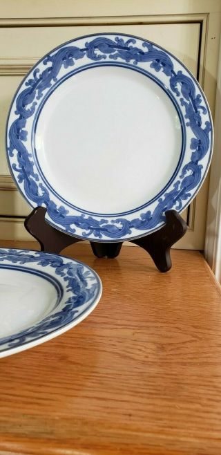 2 Rare Bombay Bma31 Dinner Plates 10 3/4 " Blue & White Scroll Design