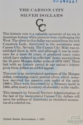 1885 - CC Morgan $1 Silver Dollar Unc Carson City GSA US Silver Coin,  Box 19915 3