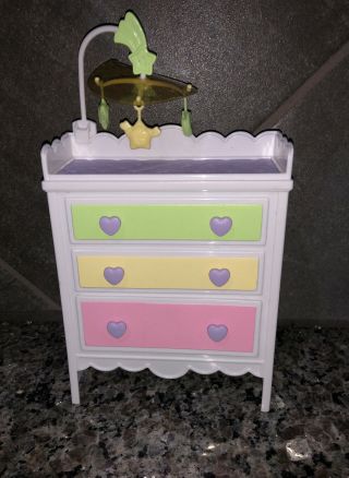 Mattel 2004 Barbie Baby Changing Table Dresser With Baby Mobile