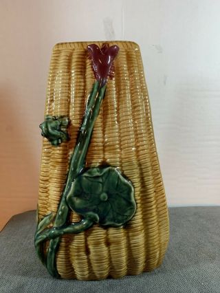 Vintage Majolica Pottery Frog Lily Pad Flower Vase 11 1/2” Unique