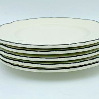 5 Syracuse China Salad Plates Black Platinum and White Scallop Edge 7.  5 