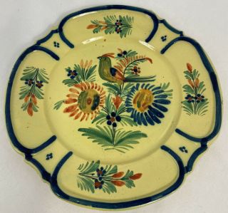 Vintage Henriot Quimper - France - Hand Painted Pottery Plate,  Yellow/blue,  9 "