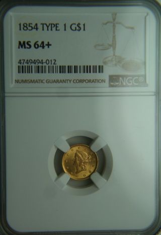 1854 Liberty Head Gold U.  S.  One Dollar $1 - Ngc Ms64,