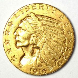 1916 - S Indian Gold Half Eagle $5 Coin - Au Details - Rare Coin