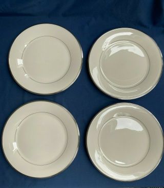 4 Lenox Solitaire Ivory And Platinum Trim Dinner Plates 10 3/4 "