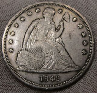 1842 Seated Liberty Silver Dollar 82942