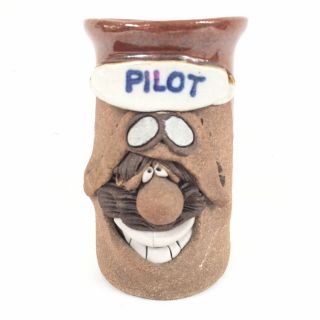 Pilot Coffee Mug 3d Ugly Funny Face Pottery Stoneware Fathers Day Vintage 12 Oz