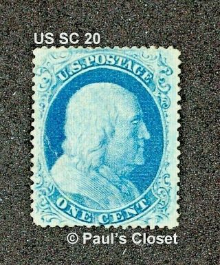 Us 1857 Sc 20 Ben Franklin 1¢ Blue P15½ Small Rep 