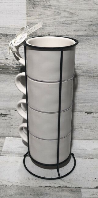 Rae Dunn stackable mugs Stacker Coffee Cups stacking mugs.  With Stand 3