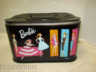 Vintage Barbie Doll Ponytail Trunk Case 1961 Tm Black Apple Sheath Cruise Stripe