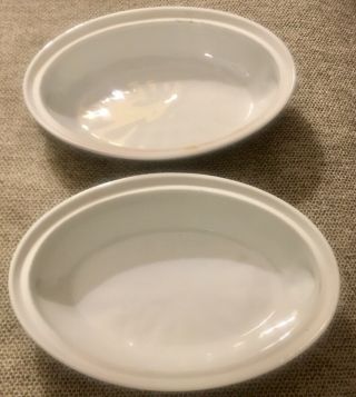 2 Apilco France 4 Porcelain Oval Dishes W Handles - Vg