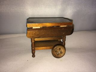 Vintage Miniature Dollhouse Wooden Tea Cart On Wheels Drop Sides Towel Rack