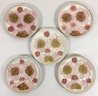 Denby Gypsy Lavender Pink Flower Bread Butter Plates 5 Vtg England Stoneware Set