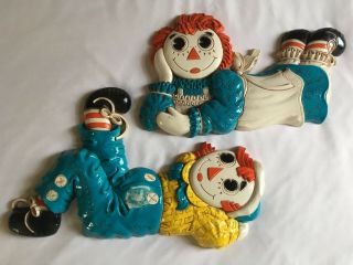 Vintage Raggedy Ann And Andy Wall Plaques Wall Art 1977 Bobbs Merrill