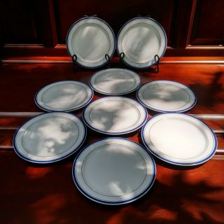 Crate And Barrel White Porcelain With Blue Trim Salad Plates Set Of 9