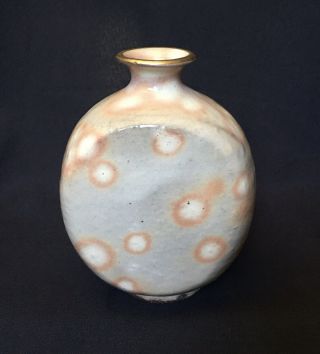 Vintage Chinese Japanese Studio Art Pottery Molton Glaze Moon Shape Bud Vase