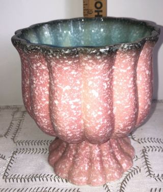 Vtg Hull Pottery Vase Pink Grey Aqua Planter Footed White Speckle Turquoise 6 "