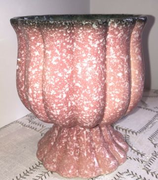 VTG Hull Pottery Vase PINK Grey Aqua Planter Footed White Speckle Turquoise 6 