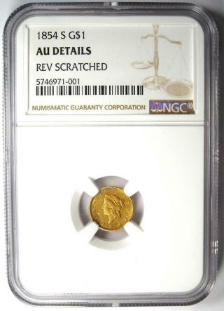 1854 - S Liberty Gold Dollar G$1 - Certified NGC AU Details - San Francisco Coin 2