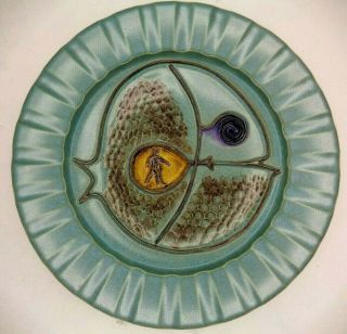 Vintage Bennington Potters Vermont Art Fish Wall Plate 1652 Blue Rare 10 "