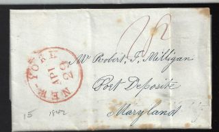 1842 Nyc To Port Deposit Md Stampless Cover/ltr William Hockman/robt Milligan