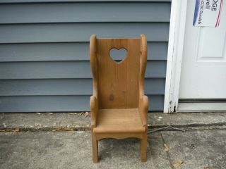 Doll Chair Solid Wood With Heart Shape Cut Outs On Seat Back And Sides 19 " Tall