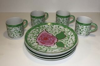 Gloria Vanderbilt Sincerely Yours Taste Seller Sigma Lunch Plates (4) & Cups (4)