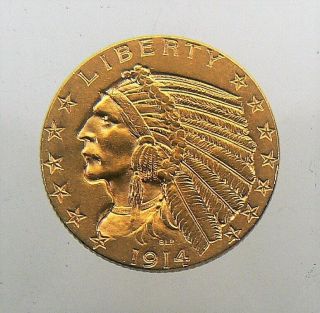 1914 - D $5 Indian Head Half Eagle Gold Coin