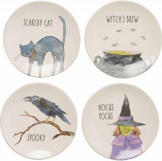 Set Of 4 Rae Dunn Halloween Hocus Pocus Round Plates 6 ",  Dessert,  Appetizers